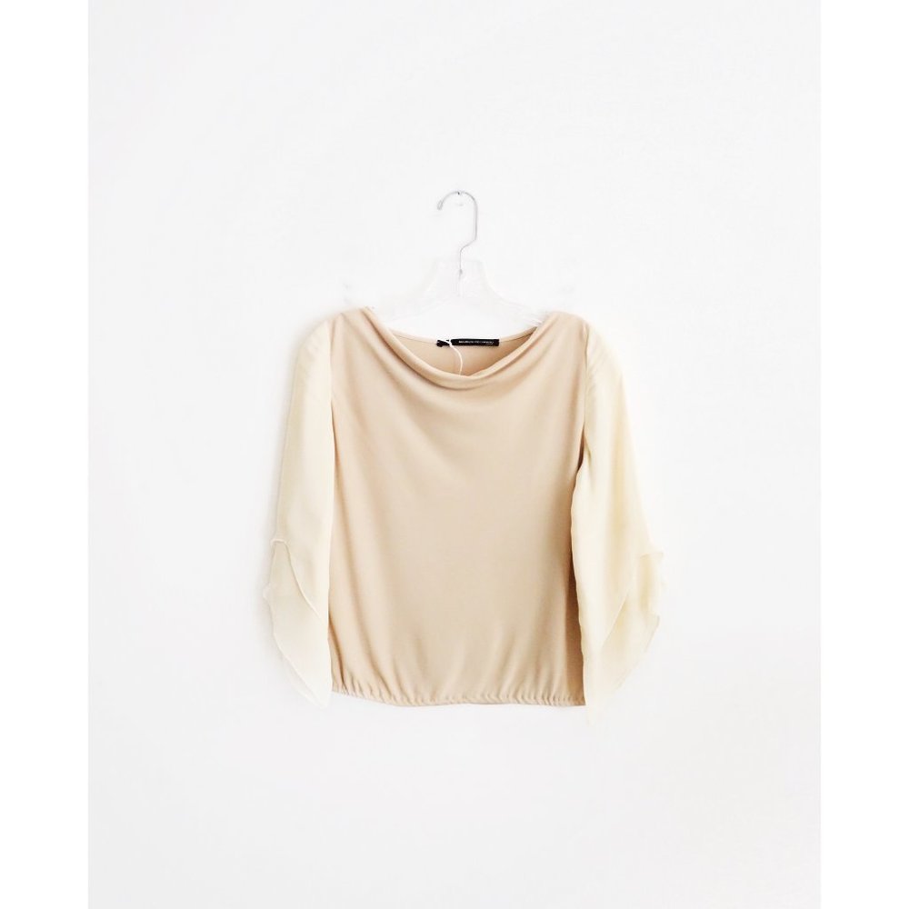 Vtg Maurizio Pecoraro Beige Silk Jersey Blouse 6